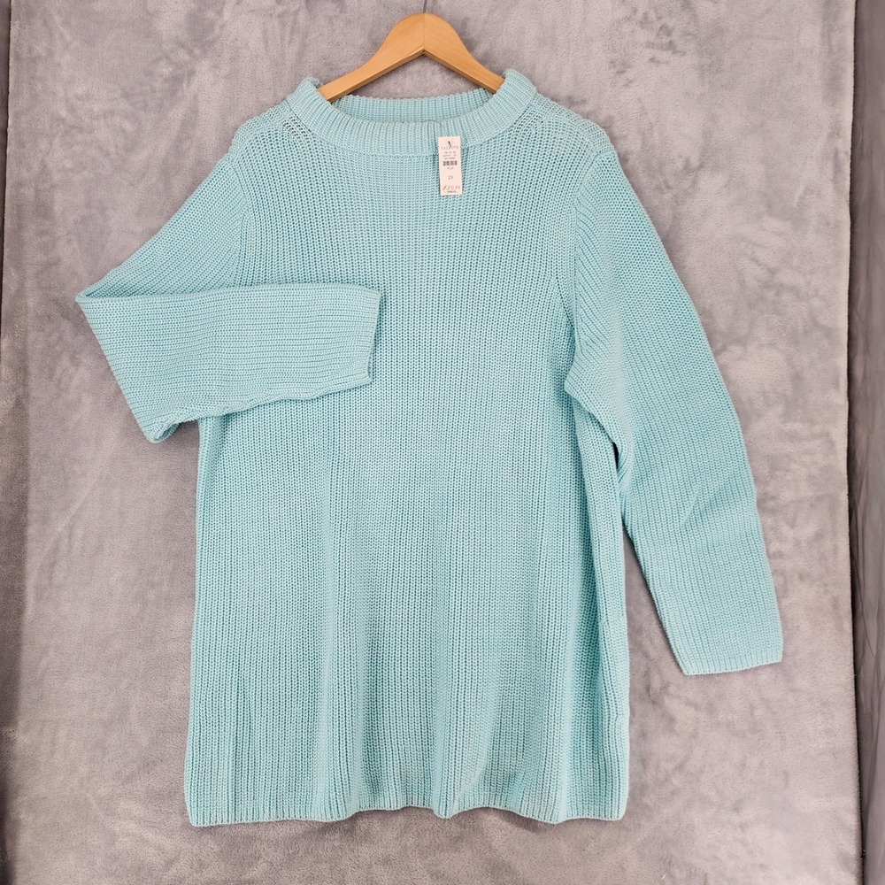 Talbots Sweater Womens Size 2X Soft Blue Shaker Stitch Ribbed Pullover Cozy NWT